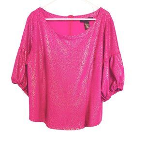 Ashley Stewart Pink Metallic Cheetah Print Blouse Barbiecore 22/24 Womens Plus